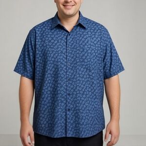 Toscano Firenze Blue Floral Silk Blend Blend Resort Camp Shirt XL Button Up